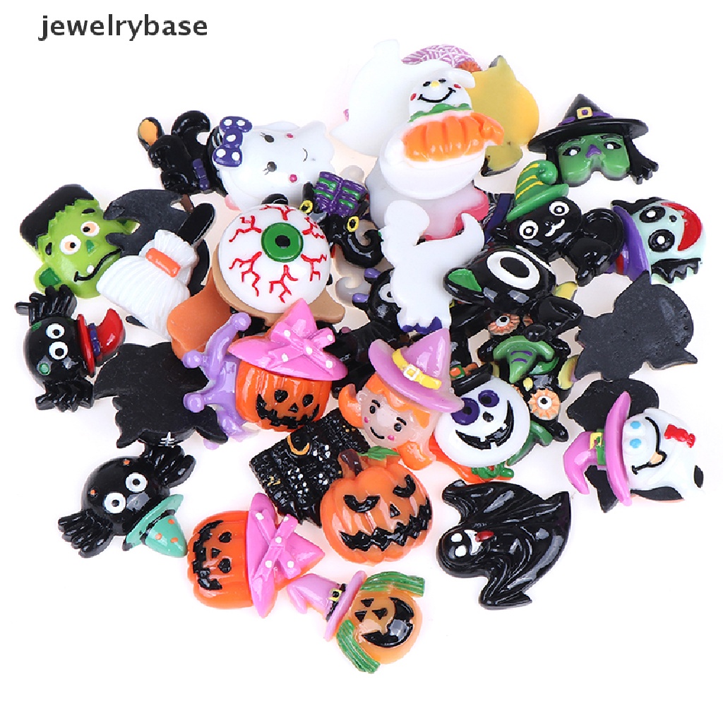 10 Pcs cabochon flatback Desain Labu Hantu Halloween Bahan resin