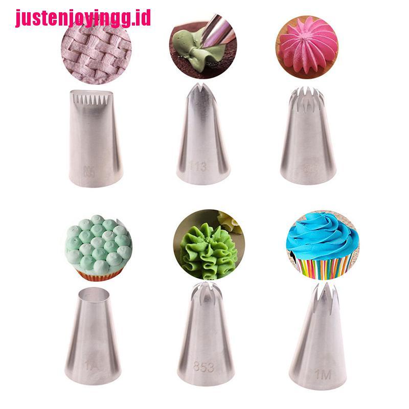 Set 6pcs Ujung Mulut Pipa Icing Bahan Stainless Steel Untuk Dekorasi Kue