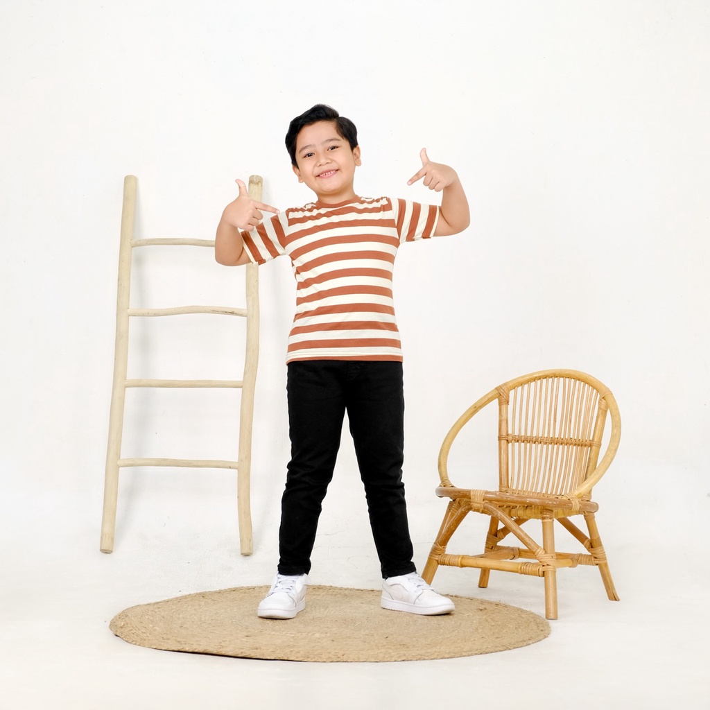 KAOS ANAK STRIPE SALUR COKLAT KREM TERMURAH ECER GROSIR SUPERKIDS CLOTH 1 - 8 TAHUN