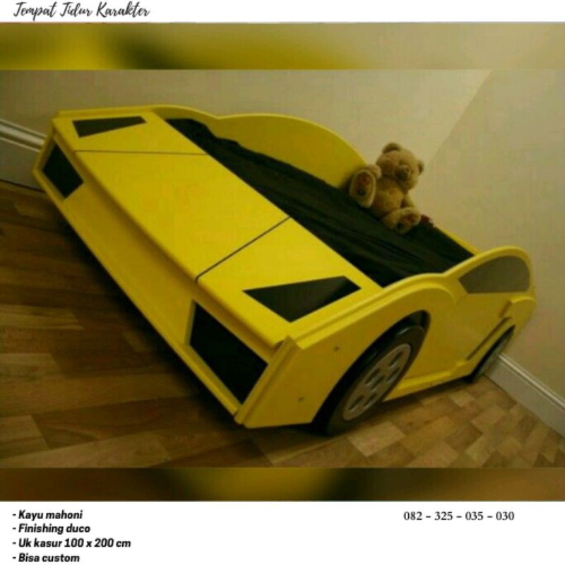 Tempat Tidur Anak Minimalis Karakter Mobil Balap, Kasur Anak Laki-laki Bentuk Mobil Lamborghini