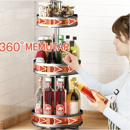 SHENAR,(COD) RACK NORDIC/RUBY RAK - Rak Bumbu 3 susun Berputar 360 Derajat Rak Bumbu Dapur Stainless Rotate Kitchen Spice Rack Organizer