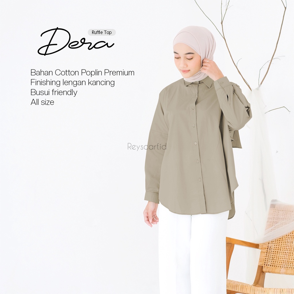 Kemeja Polos Wanita Dera Ruffle Top By Reyscarf.id Bahan Katun Poplin Premium Terbaik Nyaman Dipakai I Bisa COD