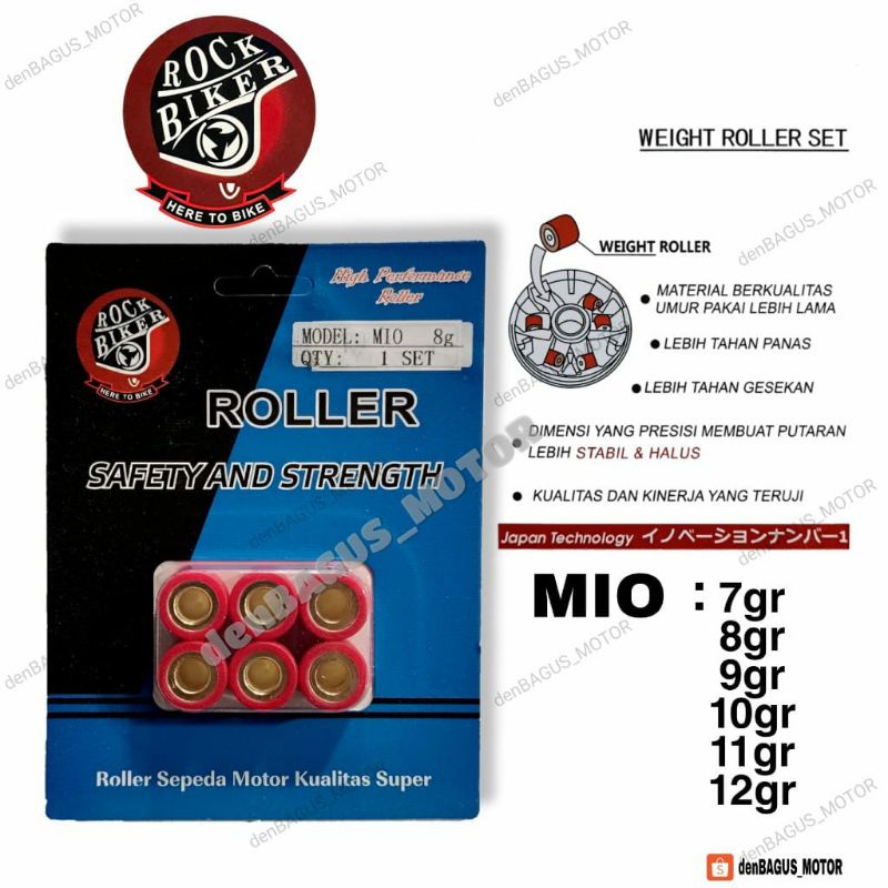 ROLLER MIO ROCK BIKER 7,8,9,10,11,12 GRAM/ROLER MOTOR MIO/ROLLER MIO LAMA/ROLLER MIO SPORTY/BELI 10 