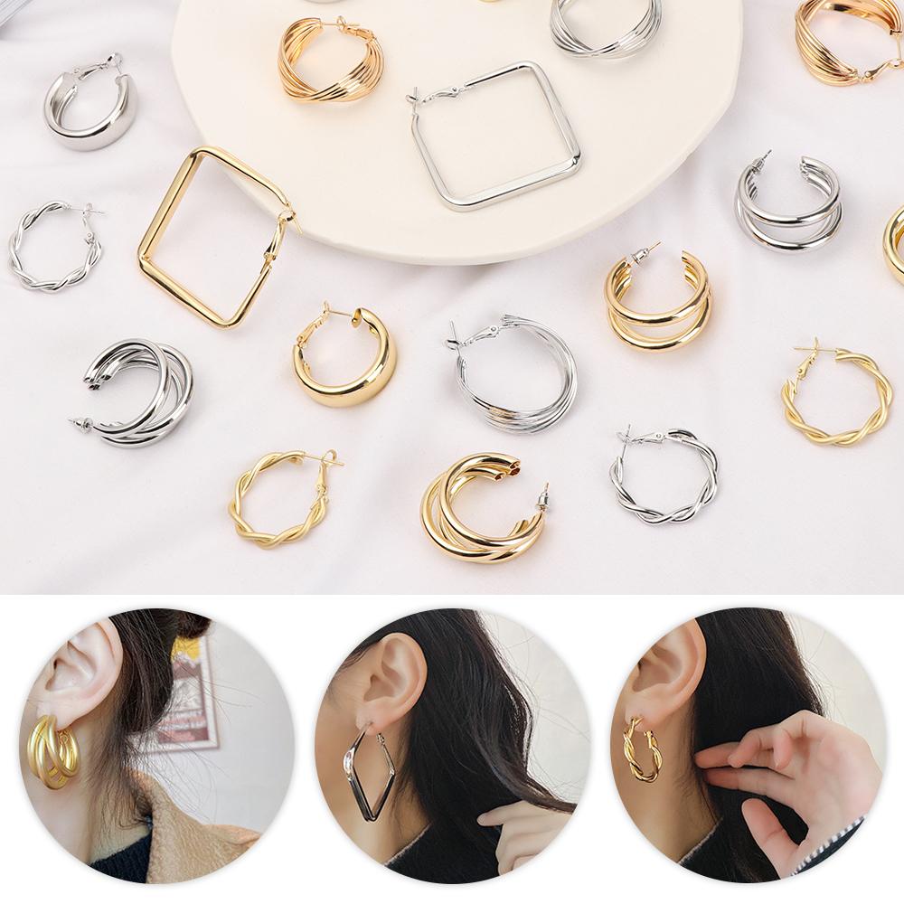 Anting Hoop Desain Bunga Bahan Metal Untuk Aksesoris Pesta