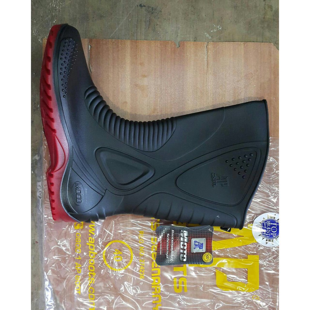 (PROMO AP BOOTS MOTO 1) AP Boots Moto 1 Size 38 - 44 / Sepatu Boots Karet Tinggi / Boots Black Red