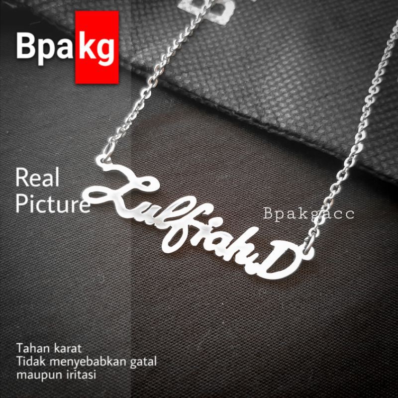 Kalung nama kalung custom kalung ukir nama anti karat Kalung inisial huruf besi putih asli latin cod
