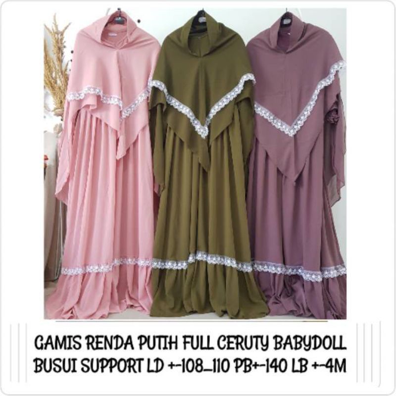 gamis renda putih ceruty baby doll
