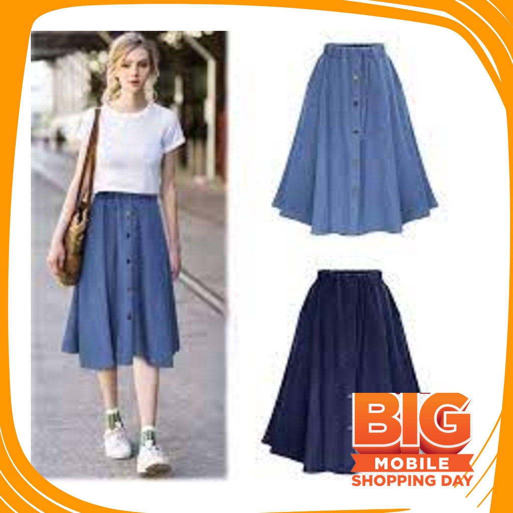 Bawahan remaja Anak Sekolah Kuliah Dewasa Street /  Rok Payung 3/4 Bawah Lutut Rok Kancing Termodis 
