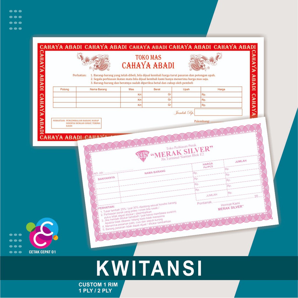 

Custom Kwitansi CETAK NOTA -- 1 RIM 2 PLY - RANGKAP -- Percetakan Custom NCR INVOICE Bon Surat Jalan Kwitansi Olshop