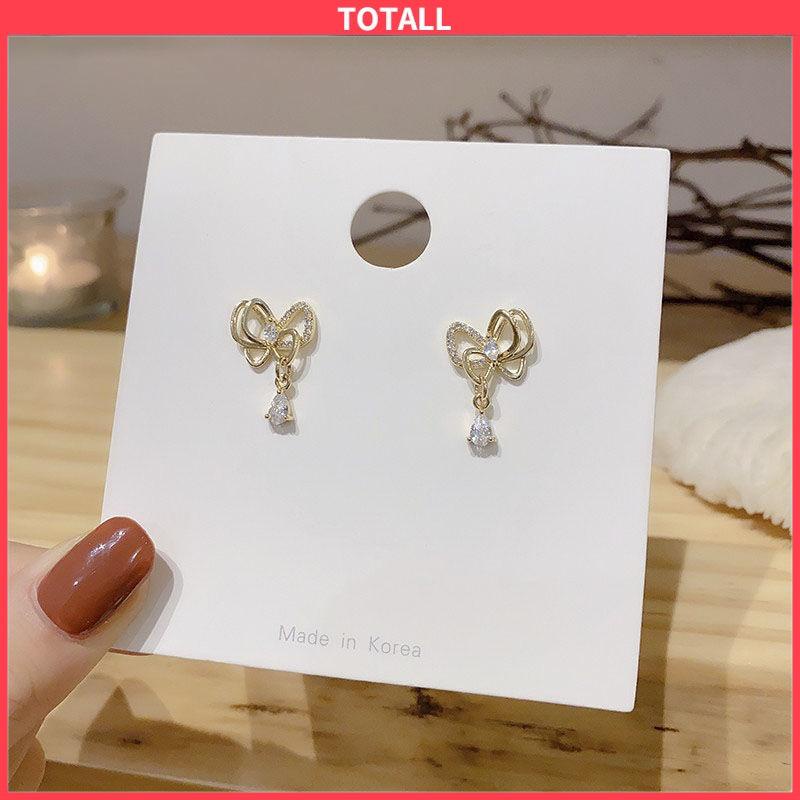 COD 1 pasang anting stud kristal busur-Totall