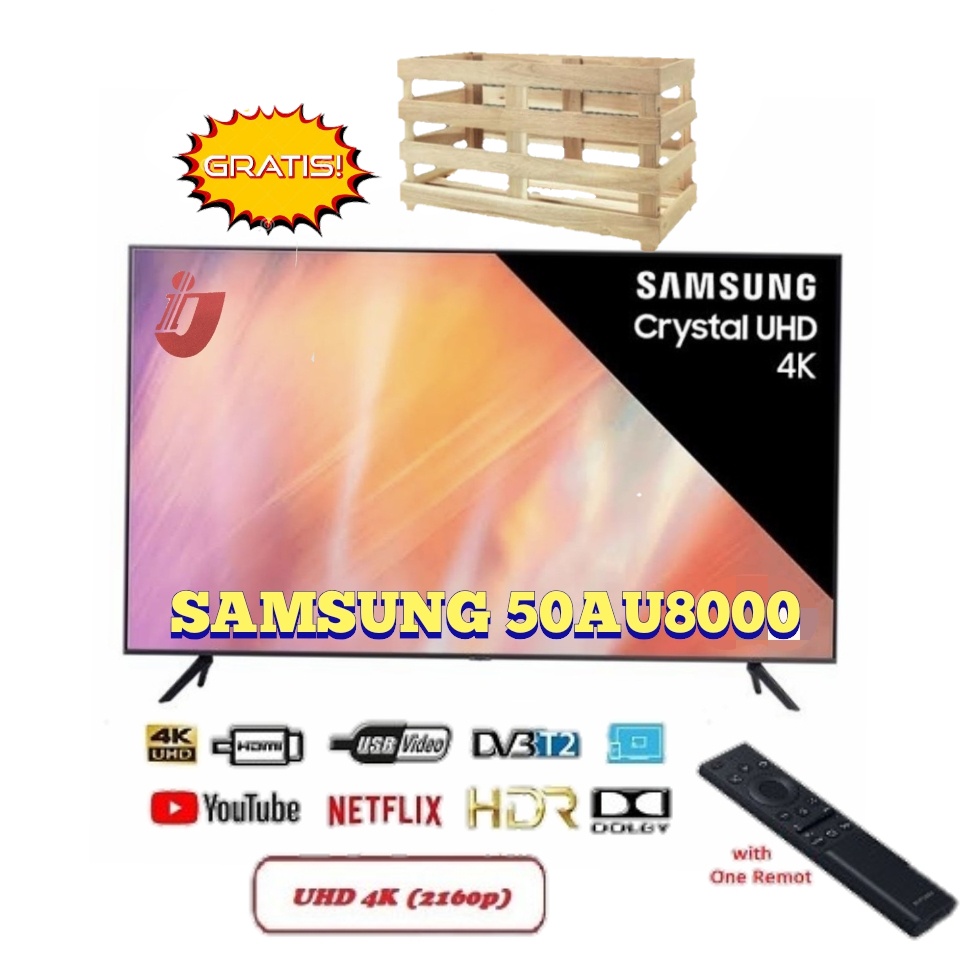 Samsung Smart TV 50 Inch Crystal 4K UHD 50AU8000 / UA50AU8000-TV+KAYU