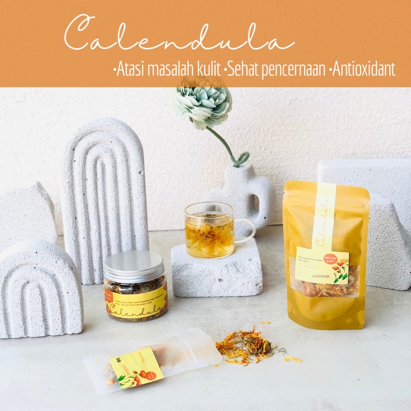 Organic&amp;Joy •Teh Bunga Calendula Marigold Flower Tea (untuk demam,hempas radang tenggorokan,cantik kulit,Antioxidant, teh herbal,tisane,teh bunga alami,Calendula tea/lavender tea/jasmine tea/rose tea/chrysanthemum )