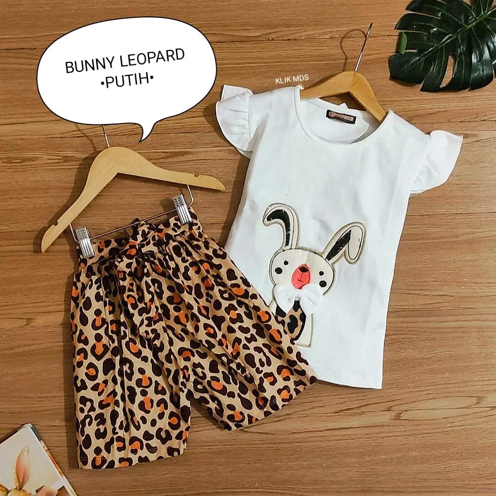 Klik Mds Setelan Baju Anak Bayi Perempuan Bunny Leopard Ukuran S-M-L-XL Usia 1-4 Tahun