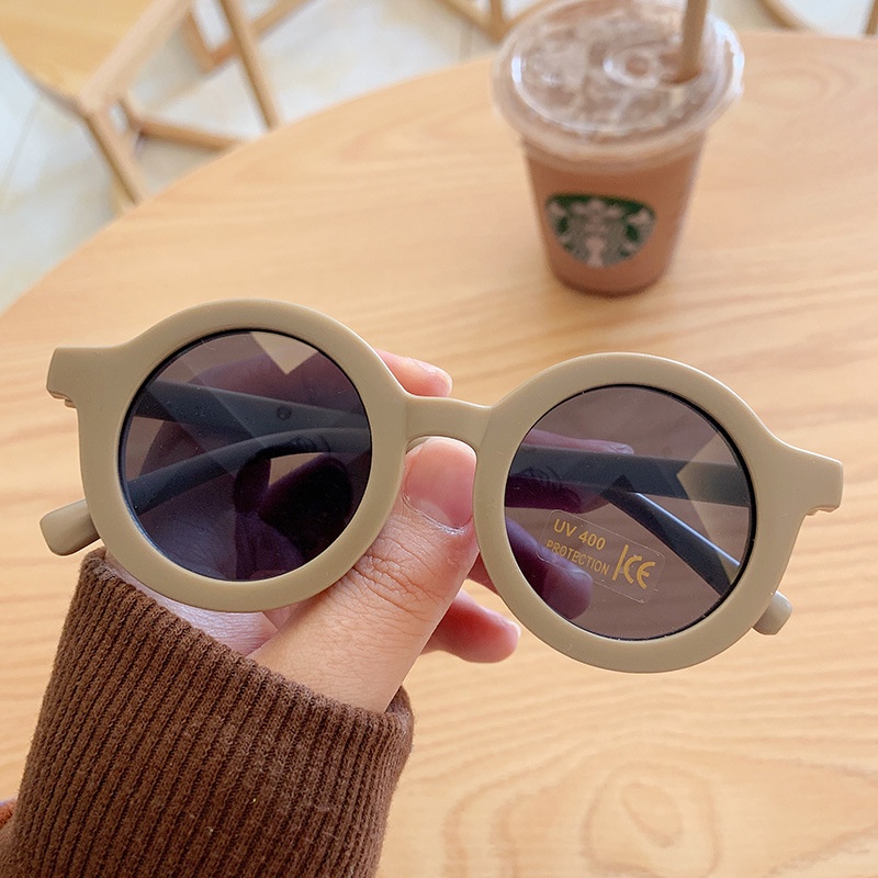 KACAMATA BINGKAI BULAT ANAK/ KACAMATA ANAK FASHION VIRAL / KACAMATA ANTI ULTRAVIOLET SUNGLASSES ANTI SILAU SINAR MATAHARI UNTUK ANAK/LAKI-LAKI PEREMPUAN/BAYI-Abu-Abu