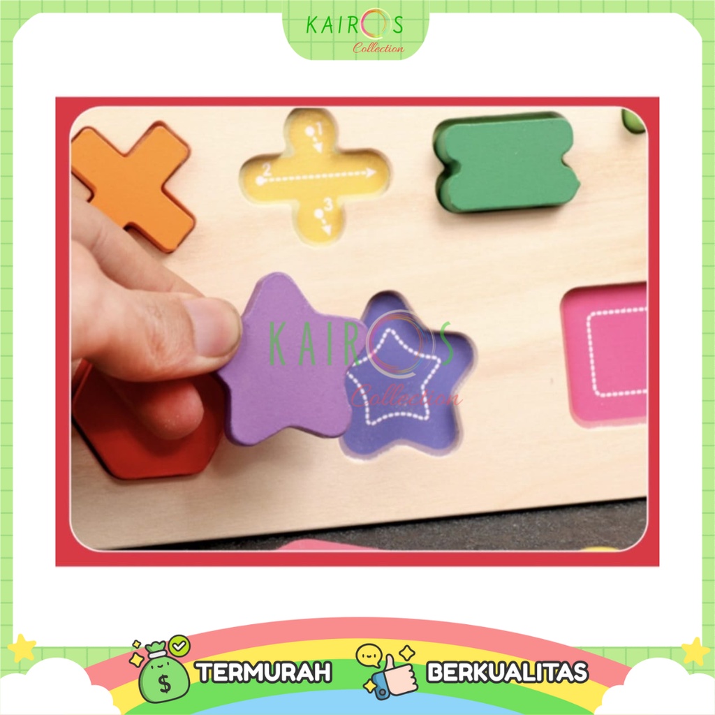 Puzzle Chunky Landscape Mainan Kayu Anak Mengenal Huruf Angka Bentuk