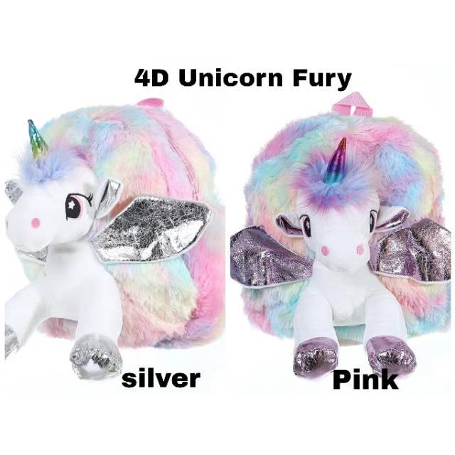 32003/4 UNICORN FLUFFY BAG / TAS UNICORN BULU RAINBOW / RANSEL PINK UNICORN ANAK IMPORT KOREA