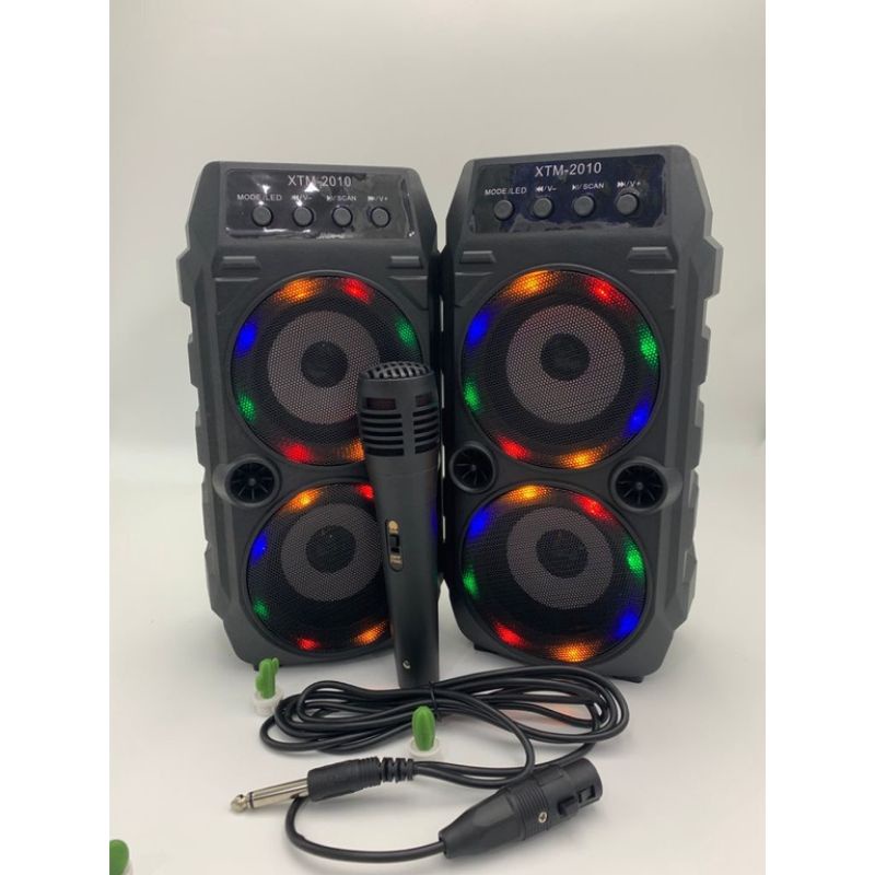 Speaker Wireless Bluetooth Karaoke XTM - 2010 LED Bonus Mic Kabel Karaoke Speaker Bluetooth Portable Bass