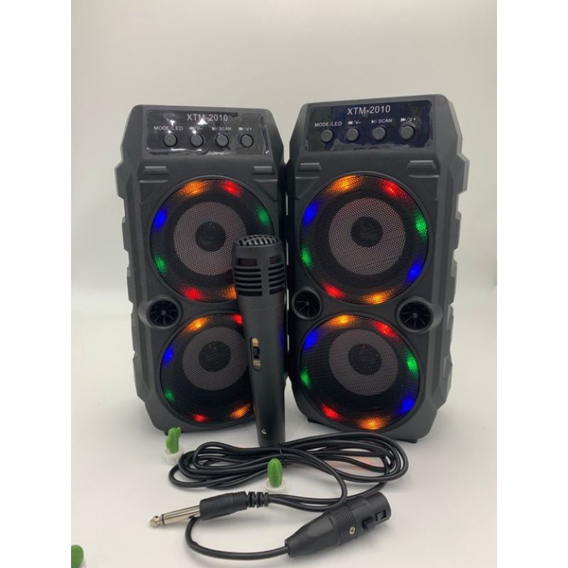 Speaker Wireless Bluetooth Karaoke XTM - 2010 LED Bonus Mic Kabel Karaoke Speaker Bluetooth Portable Bass