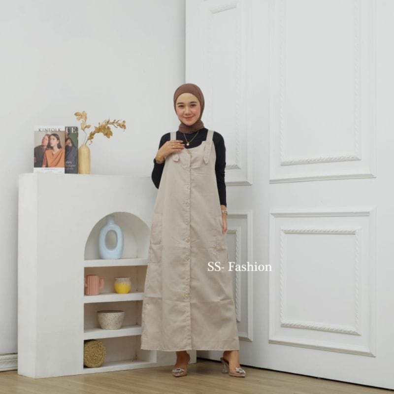 Overall Kasual Kancing Depan Katun Drill Korean Style Wanita - Maggie Overall