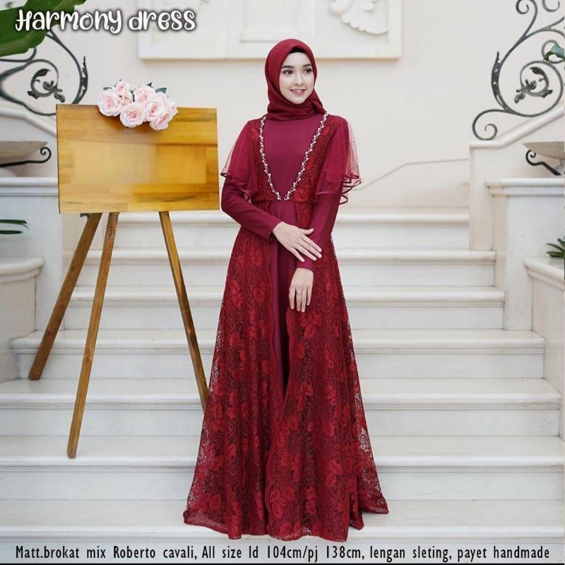 HARMONY DRESS BEST SELLER GAMIS BROKAT KEKINIAN VIRAL