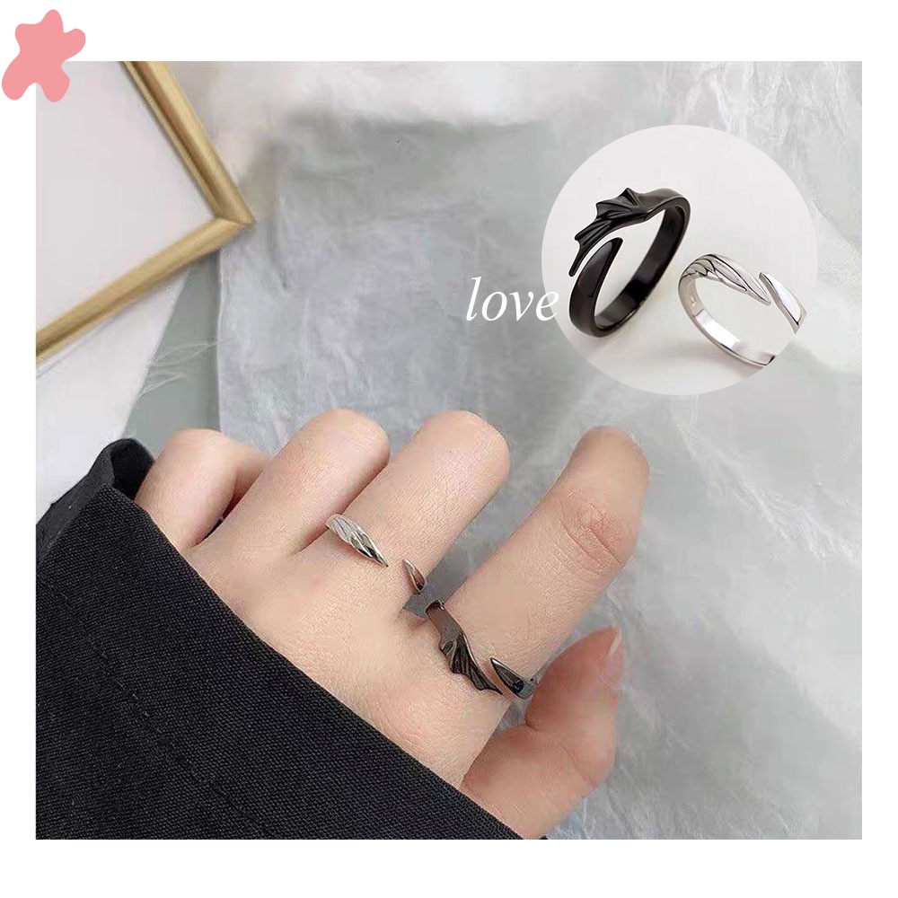 Cincin Model Terbuka Dapat Disesuaikan Desain Angel Devil Bahan S925 Untuk Pasangan