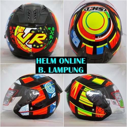 Helm Half Face SHEL Rover Double Visor Motif VR Hitam Glossy helm Rossi