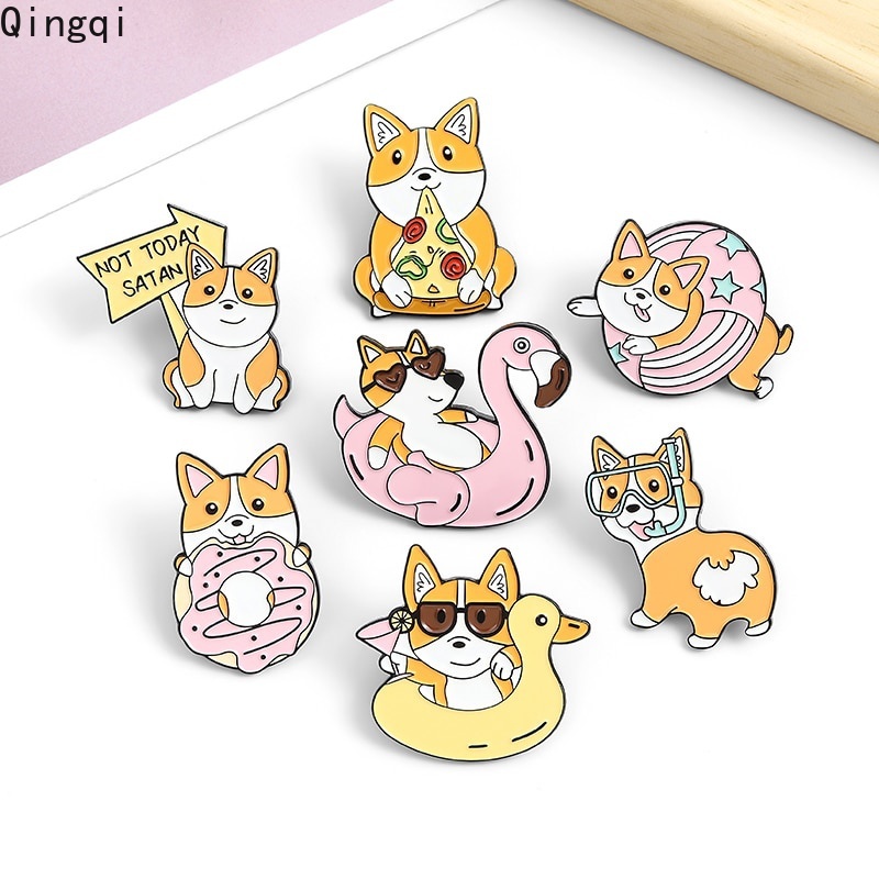 Bros Pin Enamel Bentuk Kartun Anjing Corgi Pizza Donat Untuk Hadiah