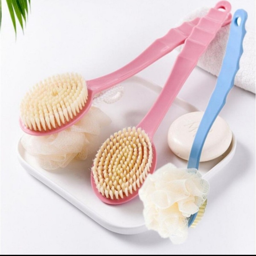 2 Sisi Sikat Punggung Mandi Shower Puff Spons Busa Gosok Badan Tangan