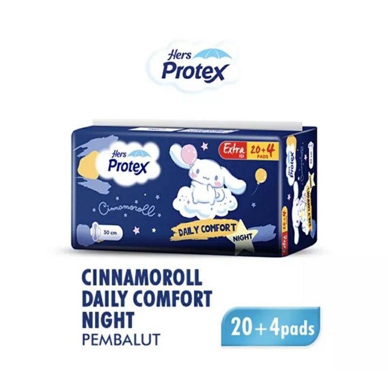 HERS PROTEX Daily Comfort Night Cinnamoroll 20+4s pembalut 30 cm