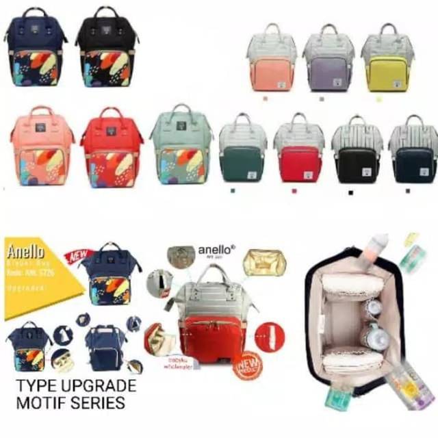 Tas ANELLO diaper bag MOTIF UPGRADE + PENGHANGAT+GANTUNGAN STROLER waterproof premium ransel