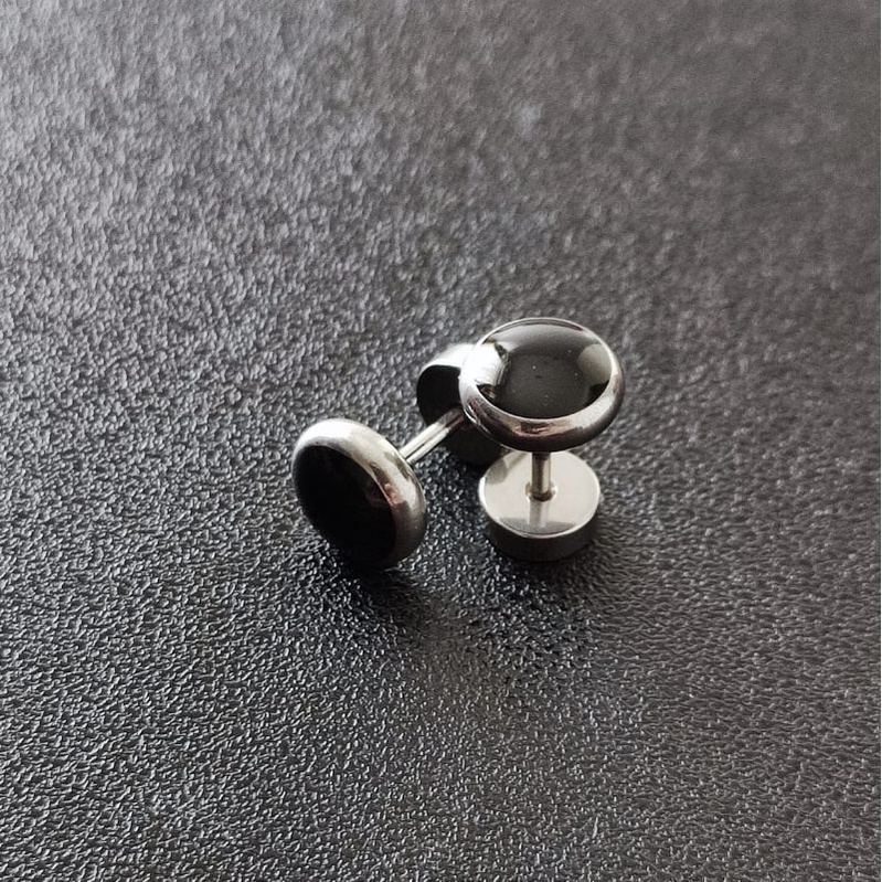 Anting Roda Hitam Polos Anting Tindik Anting Bulat Pria