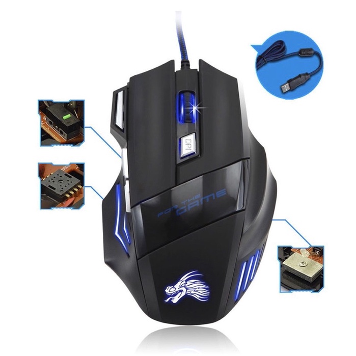 YXLM 7 Keys LED Gaming Mouse 5500 DPI - X1 - Black