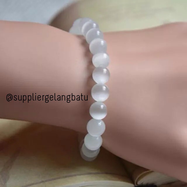 gelang batu cat eye putih mata kucing asli shambala kristal bead