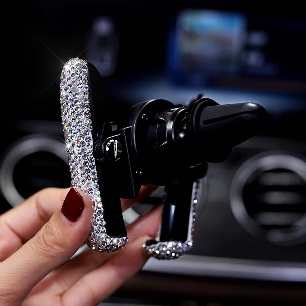 Lanfy Car Phone Holder Wanita ABS Adjustable Support Aksesoris Interior Berlian Kristal Car Air Vent Mount Holder