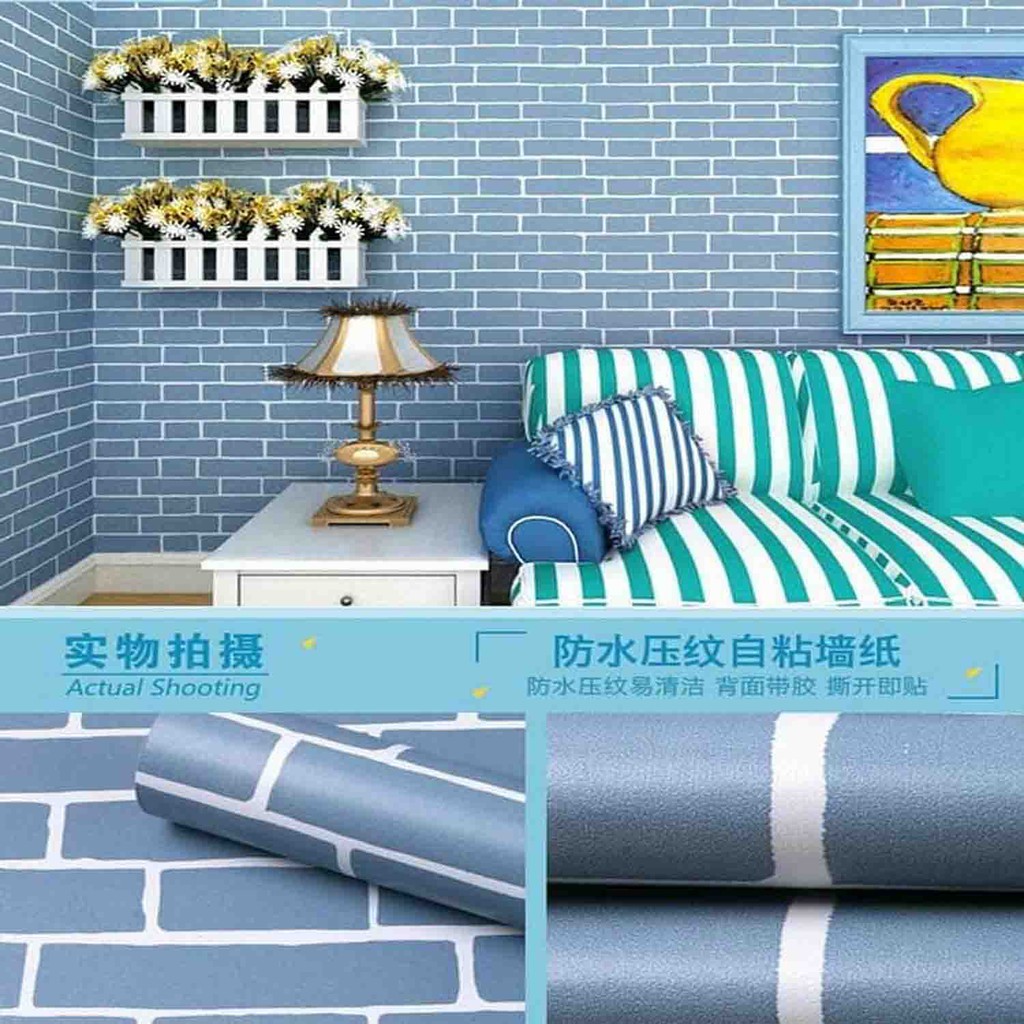 READY STOK!!! TERMURAH WALLPAPER DINDING MOTIF BATA BIRU TOSCA - ANTI AIR