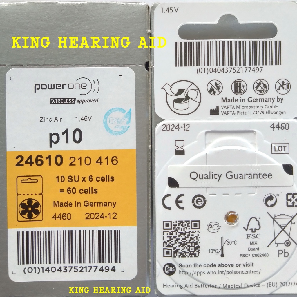 Baterai Alat Bantu Dengar POWERONE p10 batu alat dengar hearing battery made in germany replacement PR70 PR230H AC230E AG10 LR1130 zinc air batteries size 10 batere alat bantu dengar power one p10 baterai Alat Pendengaran batre alat pendengar