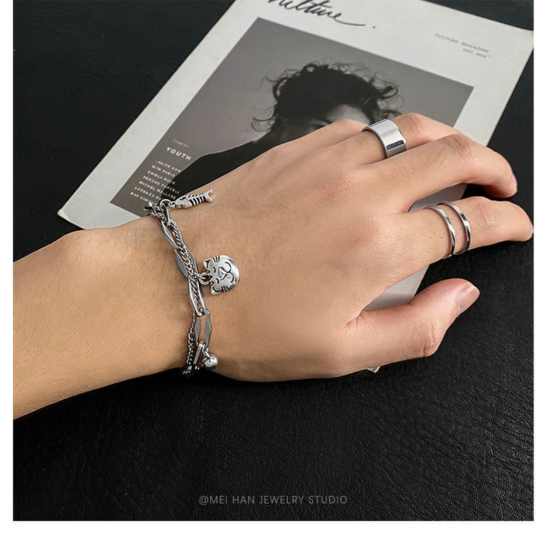 Titanium baja tidak memudar anjing dan kucing Gelang pria in trendy hip-hop special interest desain