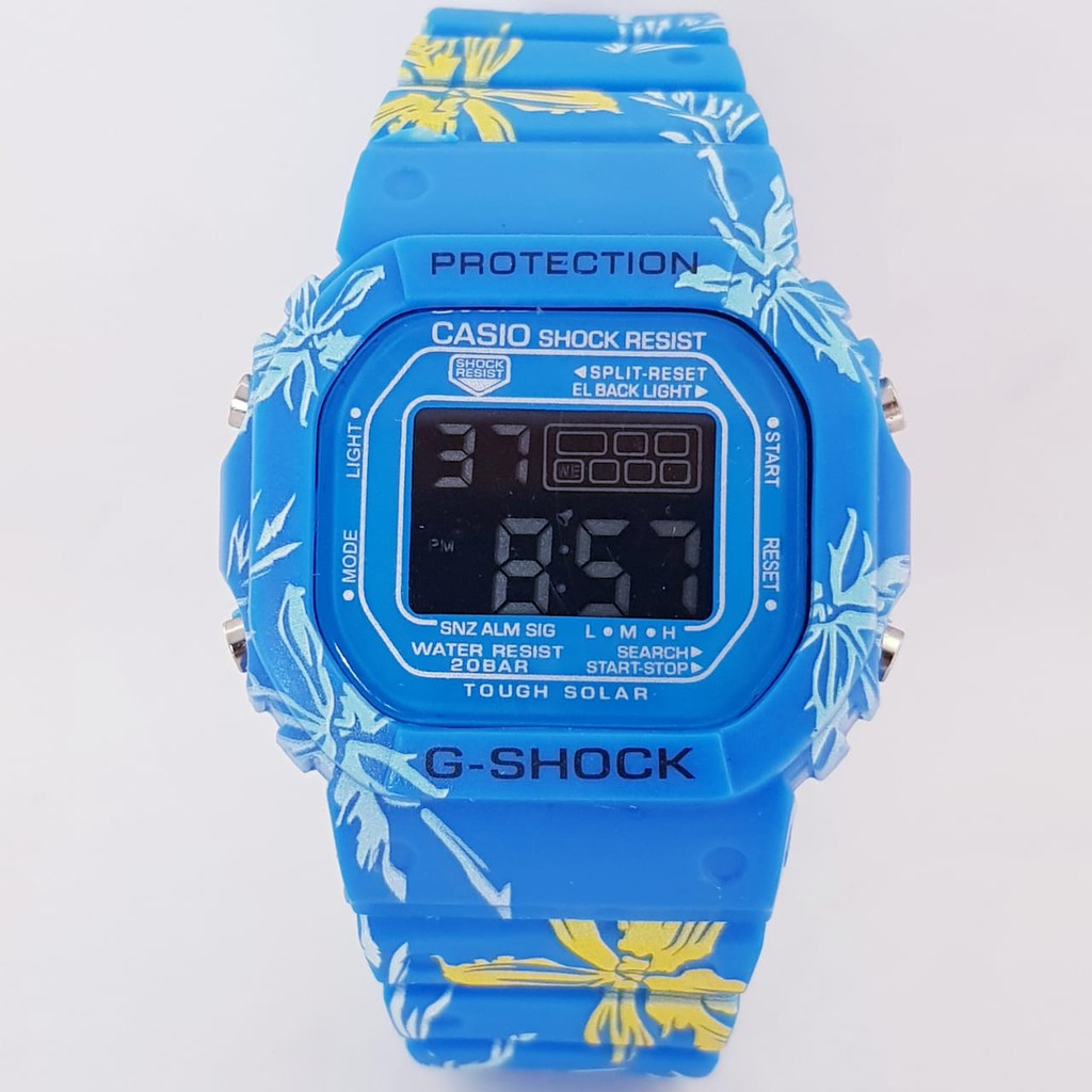 Jam Tangan Wanita G SHOCK Motif Bunga Digital Rubber Biru