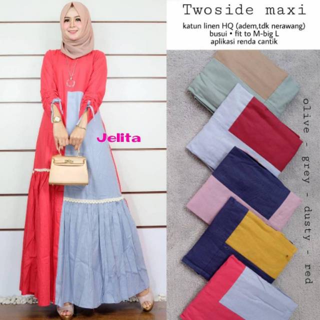 Gamis Twoside Maxi Katun Linen by Jelita