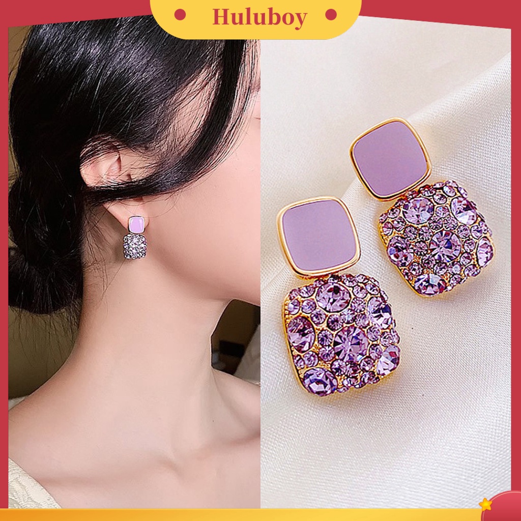 Hu Hu Hu Hu Hu Alat Bantu Pasang Kacamata♡ 1 Pasang Anting Stud Berlian Imitasi Bentuk Persegi Gaya Vintage Untuk Wanita