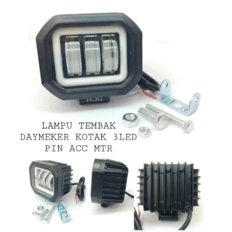 Lampu tembak sorot Led Cree 3 mata Lensa 6D kotak  ring biru Lampu tembak 2 warna putih/kuning
