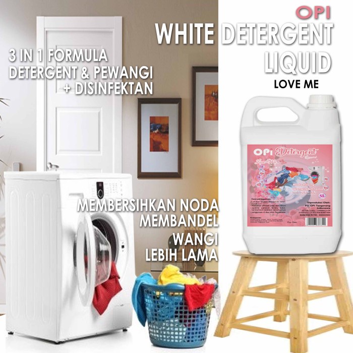 Sabun Laundry putih cair dengan wangi Love Me 5 Liter segar Produk OPI baru By Oke Sabun sudah ada izin edar resmi by Oke sabun suplayer