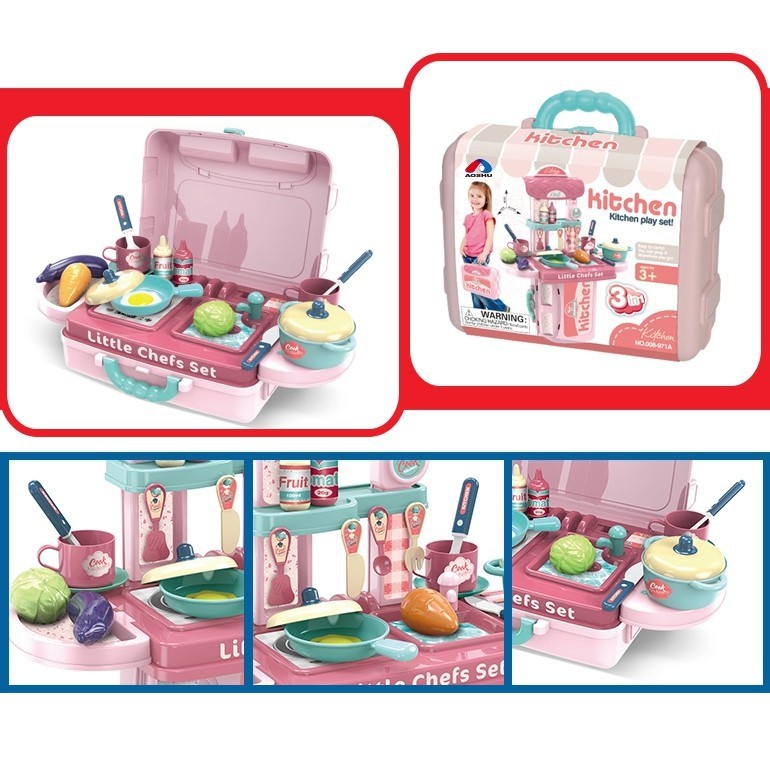 BEST SELLER Mainan Montessori Anak Perempuan 3 4 5 Tahun Mainan Belajar Masak Masakan set / Kitchen 3in1 Play Set Little Chefs Set No.A333-26  - Kado Mainan Anak Perempuan Murah Mainan Dapur