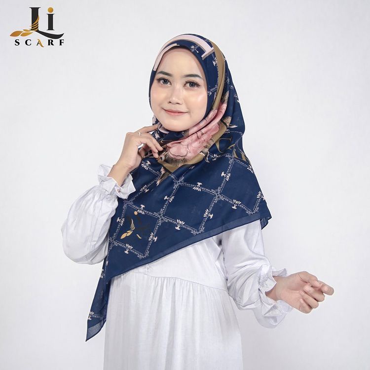 Jilbab Premium Li Scarf Peony Scarf - Navy