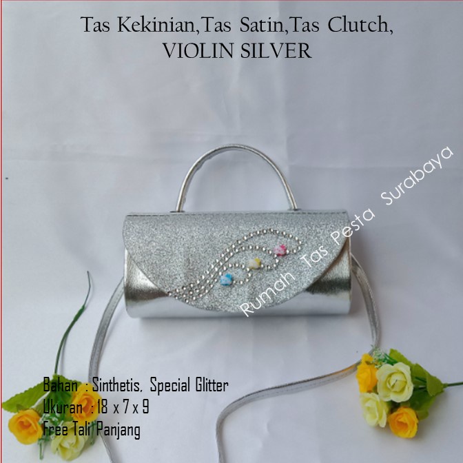 Tas Kekinian,Tas Satin,Tas Clutch,VIOLIN SILVER