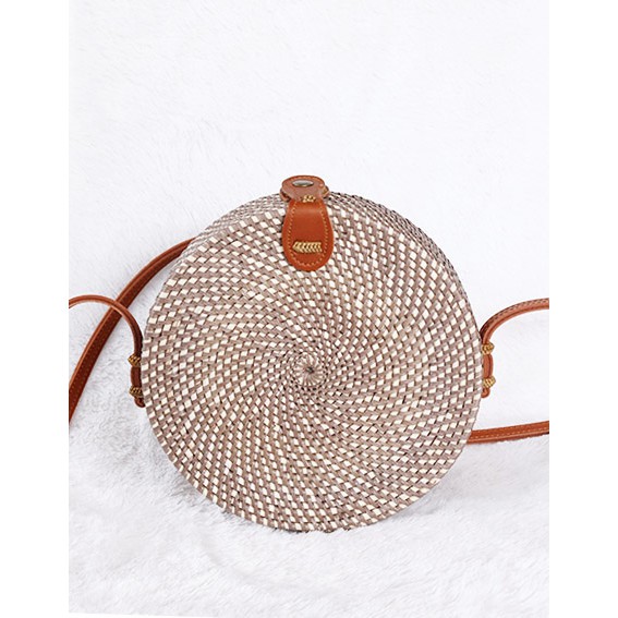 Sale Cuci Gudang Tas Rotan Bulat Warna Ungu Hitam Cream Orange Hijau Diameter 15cm dan 20cm