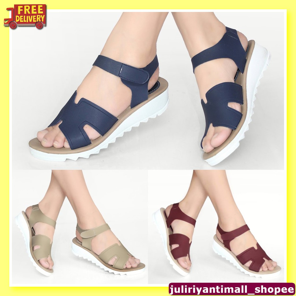 Wedges Sandal Model Terbaru Branded Import Korea 2020 G7609Gr Ol3 WC497 Wedges Tali  Wanita Casual