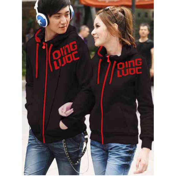 Promo Lebaran [Couple Qing Hitam sablon merah LO] jaket couple babyteri hitam
