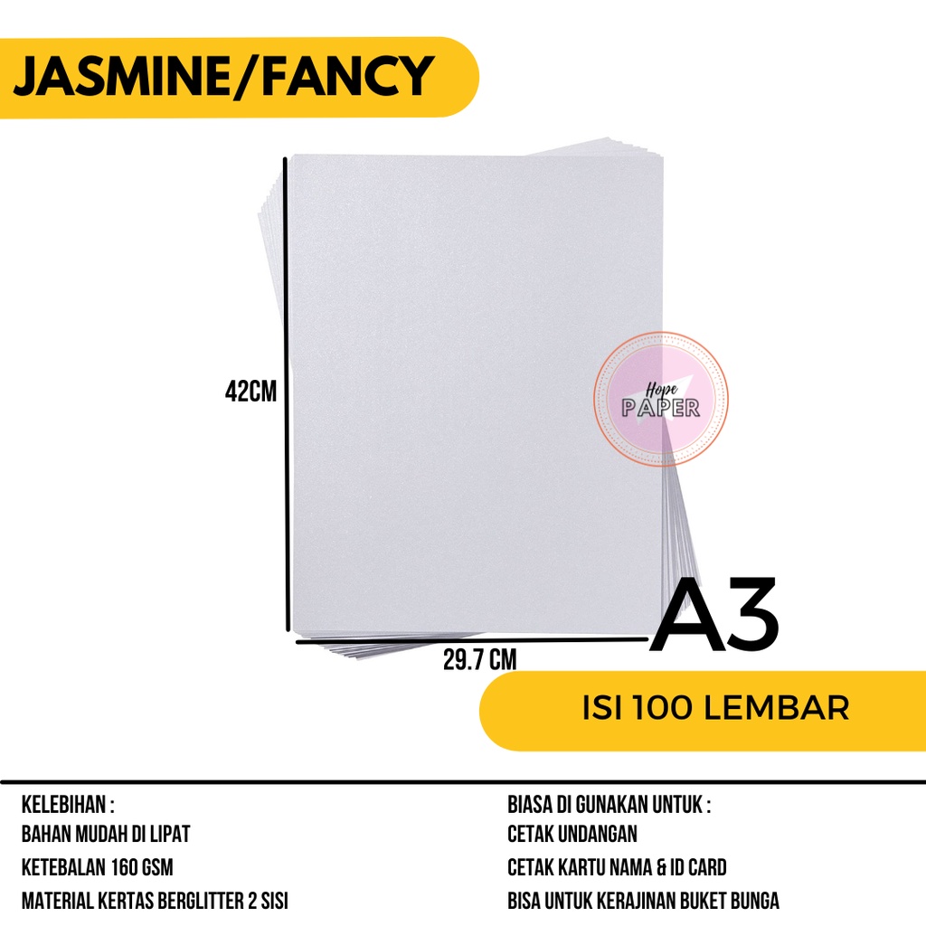 

Kertas A3 Undangan Jasmine isi 100 lembar / Kertas Jasmine A3 / Kertas Glitter A3 Jasmine