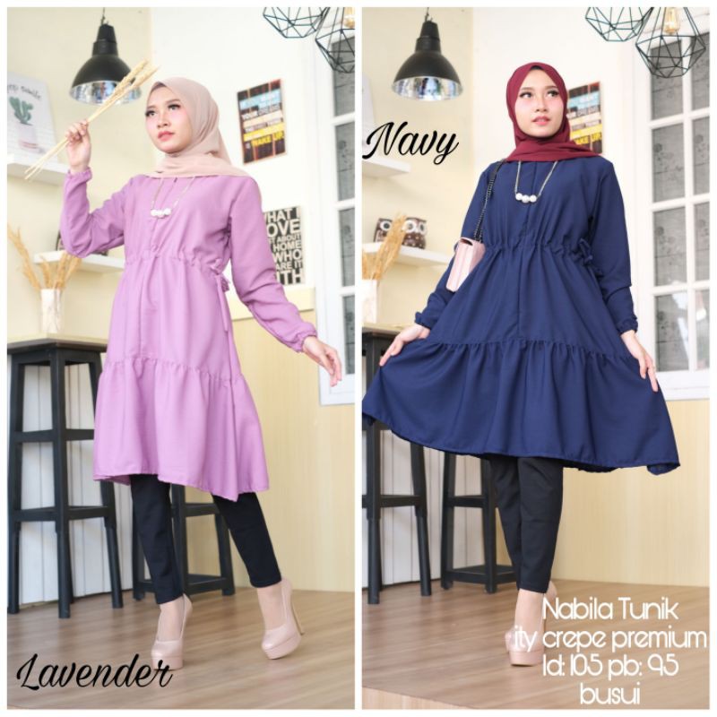 NABILLA TUNIK, ATASAN WANITA CANTIK DAN CASUAL ORIGINAL AARA, ITY CREPE, PINGGANG SERUT BAWAH REMPEL